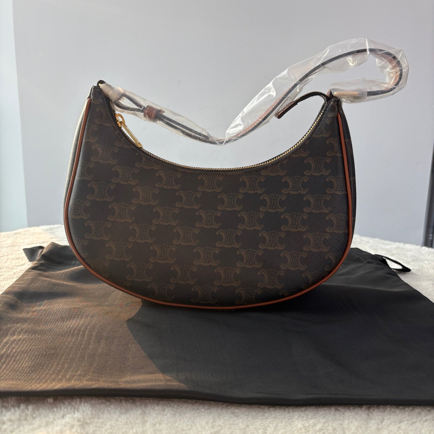 【#221】Pre-owned Celine Medium Ava Bag Triomphe Canvas & Tan Calfskin Leather