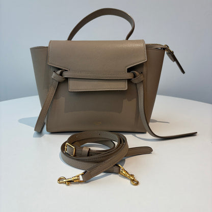 【#228】Pre-owned Celine Belt Mini Bag Beige Grained Calfskin Leather