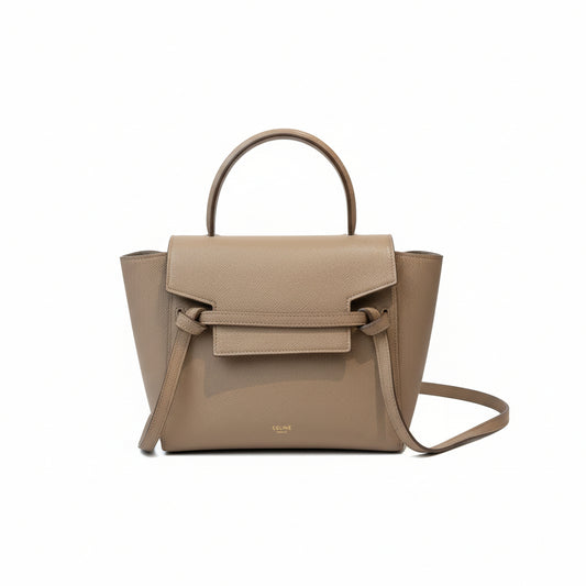 【#228】Pre-owned Celine Belt Mini Bag Beige Grained Calfskin Leather