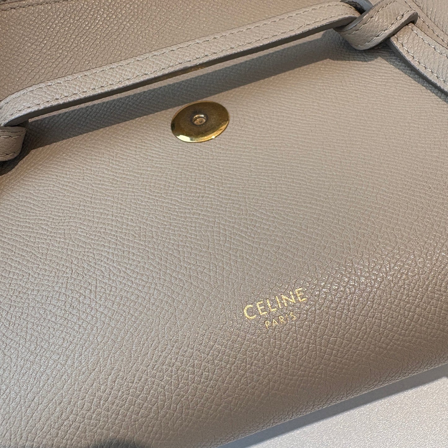 【#228】Pre-owned Celine Belt Mini Bag Beige Grained Calfskin Leather