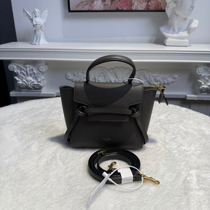【#216】Pre-owned Celine Mini Belt Bag Dark Grey Grained Calfskin Leather