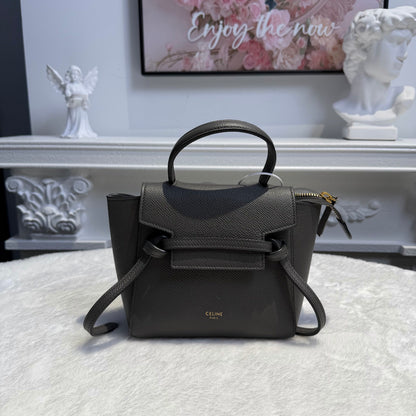 【#216】Pre-owned Celine Mini Belt Bag Dark Grey Grained Calfskin Leather