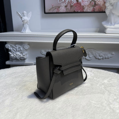 【#216】Pre-owned Celine Mini Belt Bag Dark Grey Grained Calfskin Leather
