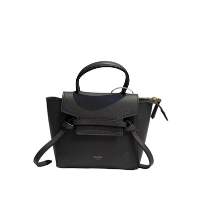 【#216】Pre-owned Celine Mini Belt Bag Dark Grey Grained Calfskin Leather