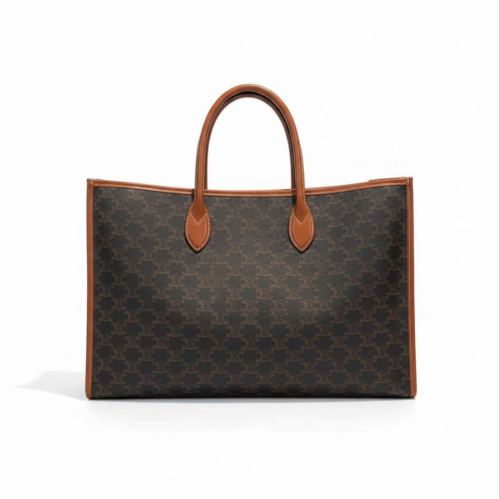 【#284】Pre-owned Celine Horizontal Cabas Tote Bag Triomphe Coated Canvas in Brown with Tan Leather Trim