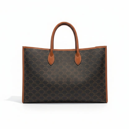 【#284】Pre-owned Celine Horizontal Cabas Tote Bag Triomphe Coated Canvas in Brown with Tan Leather Trim
