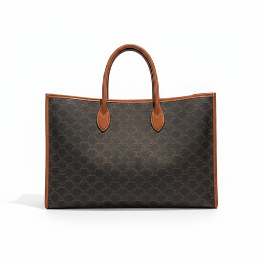 【#284】Pre-owned Celine Horizontal Cabas Tote Bag Triomphe Coated Canvas in Brown with Tan Leather Trim