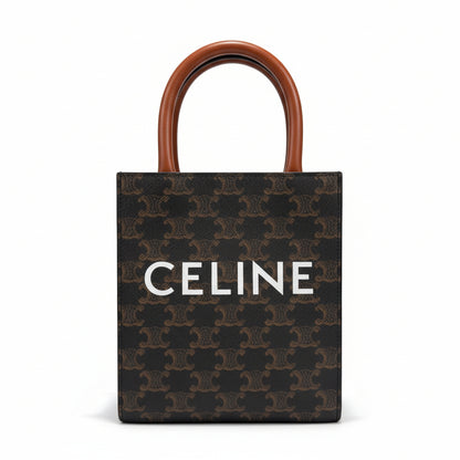 【#222】Pre-owned Celine Mini Vertical Cabas Bag Triomphe Canvas & Tan Calfskin Leather