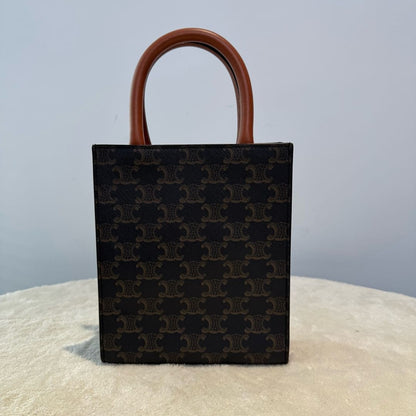 【#222】Pre-owned Celine Mini Vertical Cabas Bag Triomphe Canvas & Tan Calfskin Leather