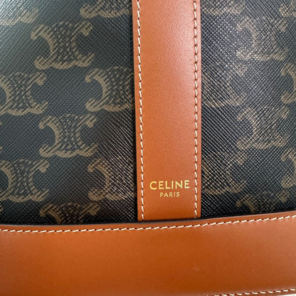 【#218】Pre-owned Celine Small Bucket Bag Triomphe Canvas & Tan Calfskin Leather