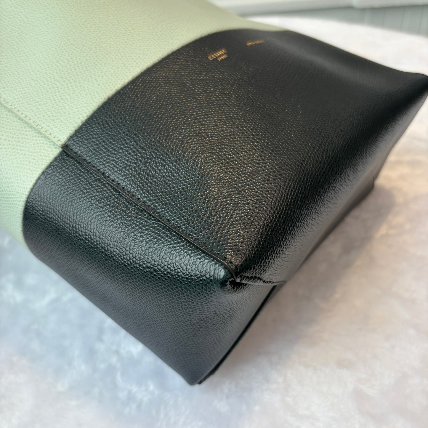 【#217】Pre-owned Celine Vertical Cabas Small Bag Mint Green & Black Grained Calfskin Leather