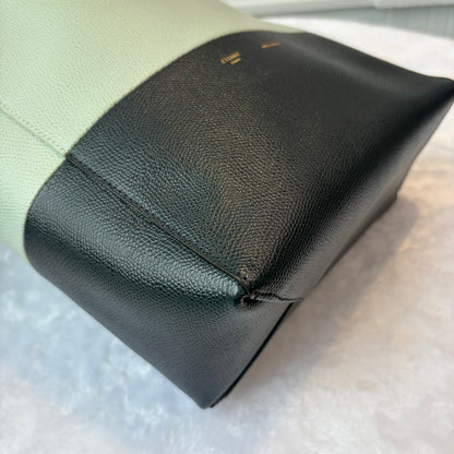 【#217】Pre-owned Celine Vertical Cabas Small Bag Mint Green & Black Grained Calfskin Leather