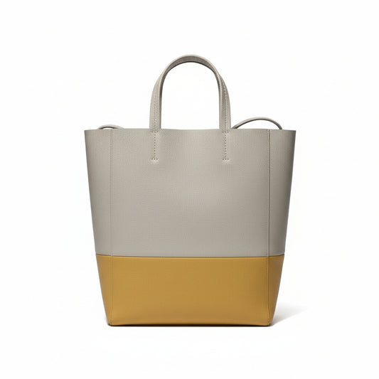 【#229】Pre-owned Celine Vertical Cabas Small Bag Light Grey & Mustard Yellow Grained Calfskin Leather