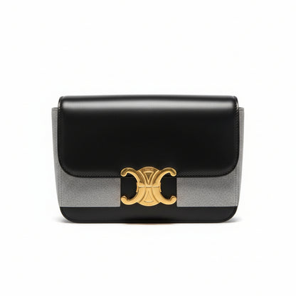 【#223】Pre-owned Celine Triomphe Small Shoulder Bag Black Shiny Calfskin Leather