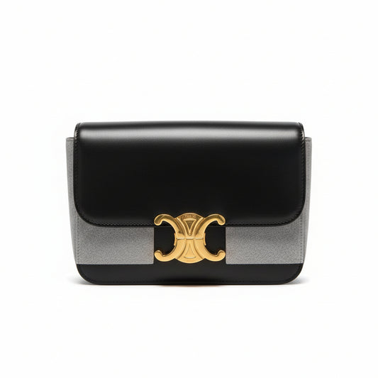 【#223】Pre-owned Celine Triomphe Small Shoulder Bag Black Shiny Calfskin Leather