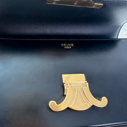 【#219】Pre-owned Celine Triomphe Medium Shoulder Bag Black Shiny Calfskin Leather