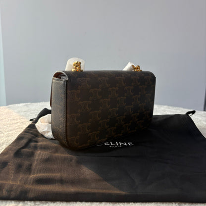 【#220】Pre-owned Celine Triomphe Medium Shoulder Bag Triomphe Canvas & Tan Calfskin Leather