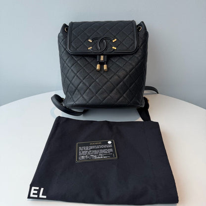 【#035】Pre-owned Chanel Filigree Backpack Small Black  Calfskin Backpack HZ250711019
