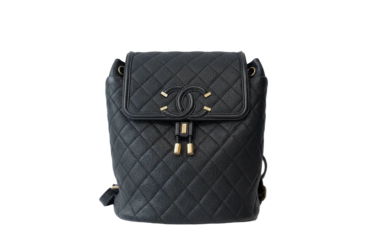 【#035】Pre-owned Chanel Filigree Backpack Small Black  Calfskin Backpack HZ250711019