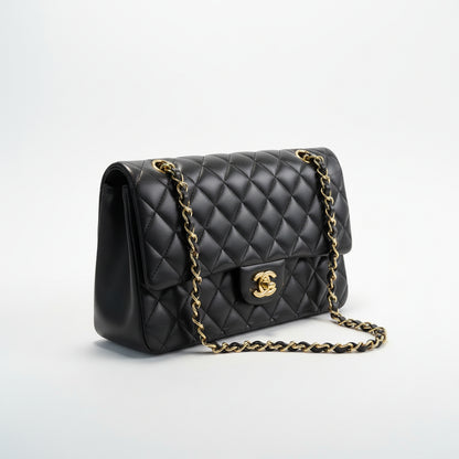 【#022】Pre-owned Chanel Medium Classic Flap Black Lambskin Leather Shoulder Bag HZ2601190&&