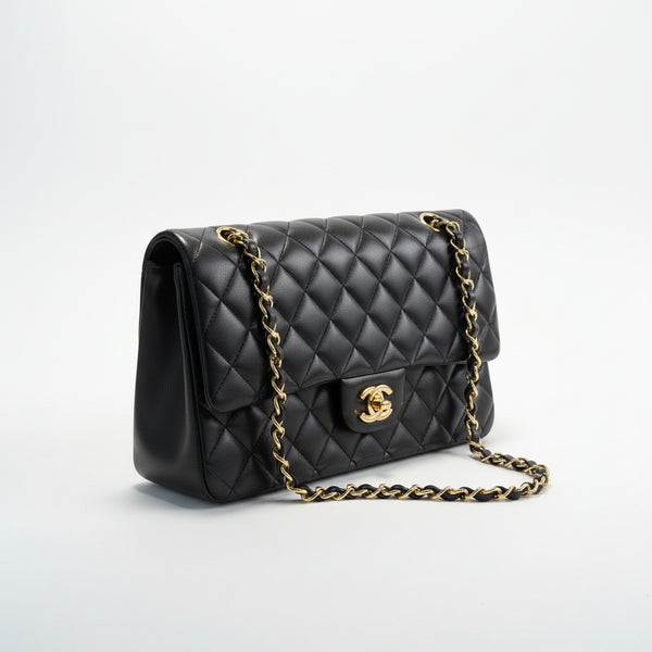 【#022】Pre-owned Chanel Medium Classic Flap Black Lambskin Leather Shoulder Bag HZ2601190&&