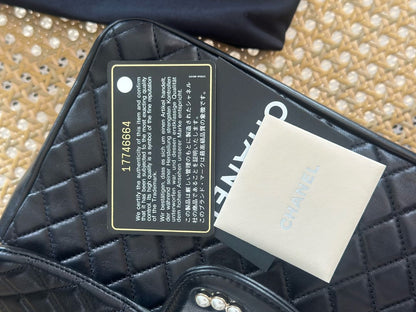【#037】Pre-owned Chanel Medium Classic Flap Black Caviar Leather Pearl CC Clasp Shoulder Bag HZ25071101300052