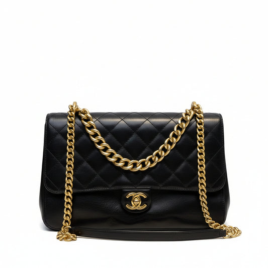 【#026】Pre-owned Chanel Large Classic Flap Black Caviar Leather Shoulder Bag HZ251106017