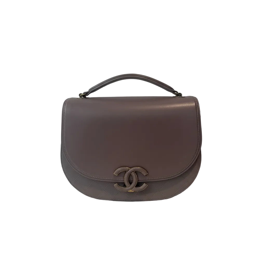 【#030】Pre-owned Chanel Medium Classic Flap Dusty Taupe Caviar Leather Shoulder Bag HZ250929018