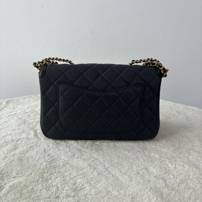 【#023】Pre-owned Chanel Mademoiselle Medium Navy Blue & Black Grained Caviar Leather Shoulder Bag HZ251204018