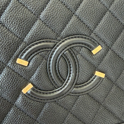 【#021】Pre-owned Chanel Vanity Case Medium Black Grained Caviar Leather Handbag HZ260121018