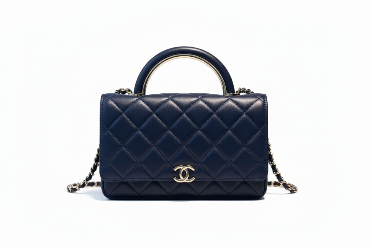【#033】Pre-owned Chanel Medium 19 Bag Navy Blue Caviar Leather Shoulder Bag HZ2506270&&