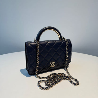 【#033】Pre-owned Chanel Medium 19 Bag Navy Blue Caviar Leather Shoulder Bag HZ2506270&&