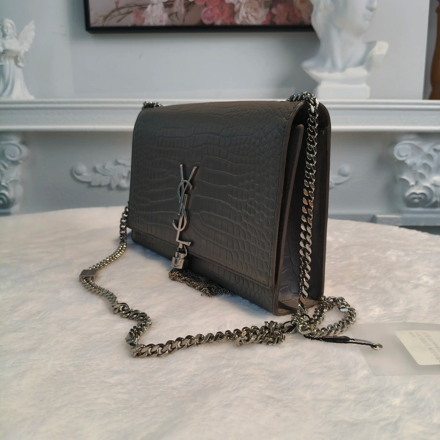 【#118】Pre-owned  YSL Kate Medium Grey Calfskin Crossbody Bag HZ2601190&&