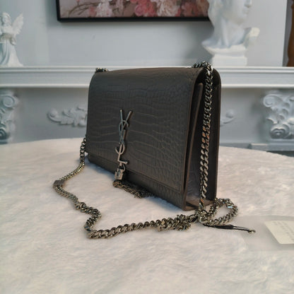 【#118】Pre-owned  YSL Kate Medium Grey Calfskin Crossbody Bag HZ2601190&&