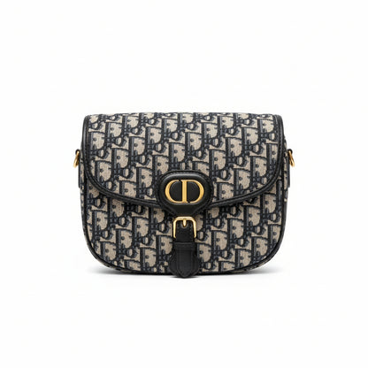 【#149】Pre-owned Dior Bobby Medium Beige, Blue and Black Oblique Canvas with Leather Trim Gold Hardware Crossbody Bag HZ2512030&&