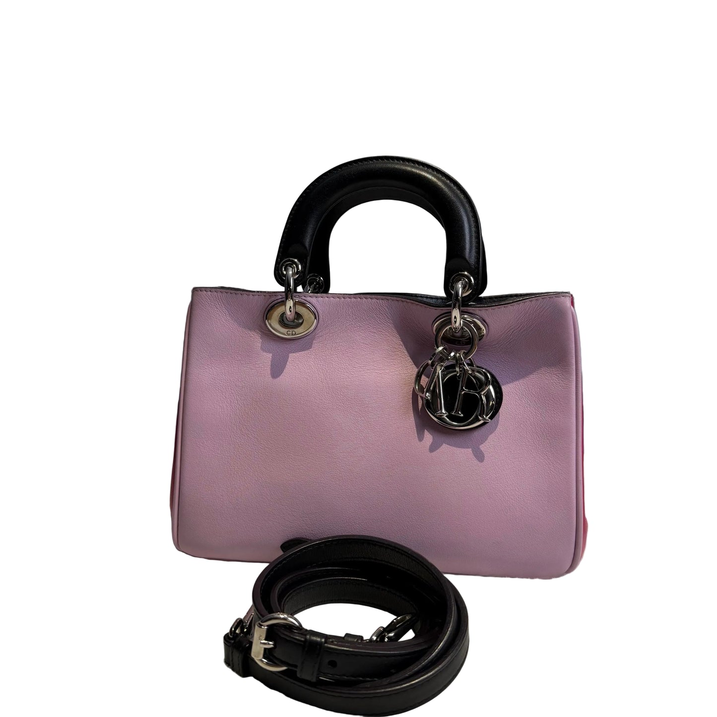 【#137】Pre-owned Dior Diorissimo Small Light Purple and Black Calfskin Leather with Silver Charm Shoulder Bag / Tote Bag HZ2602070147&&