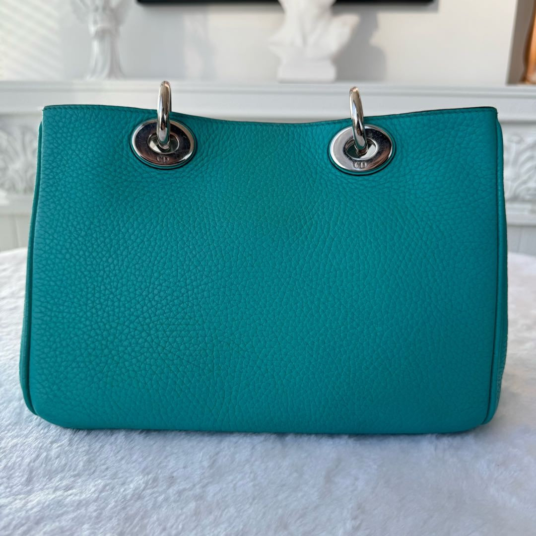 【#136】Pre-owned Dior Diorissimo Small Light Blue Calfskin Leather with Silver Charm Shoulder Bag / Tote Bag HZ260208&&