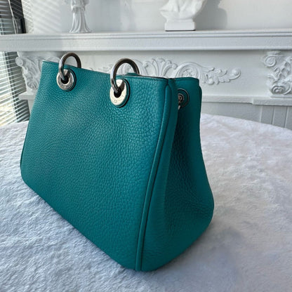 【#136】Pre-owned Dior Diorissimo Small Light Blue Calfskin Leather with Silver Charm Shoulder Bag / Tote Bag HZ260208&&