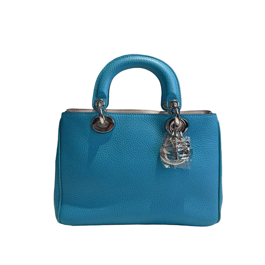 【#141】Pre-owned Dior Diorissimo Small Light Blue Calfskin Leather with Silver Charm Shoulder Bag / Tote Bag HZ260110&&
