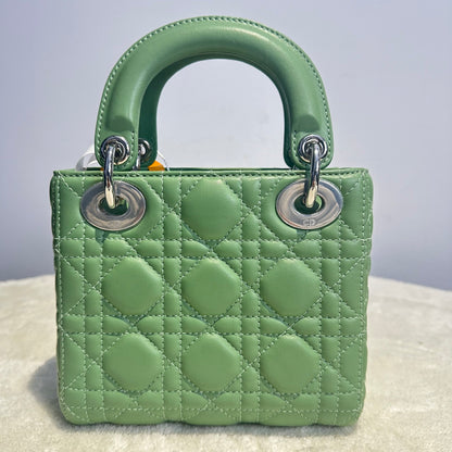 【#147】Pre-owned Dior Lady Dior Mini Mint Green Lambskin Chain Shoulder Bag HZ251215019