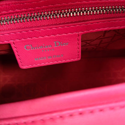 【#135】Pre-owned Dior Lady Dior Medium Hot Pink Lambskin with Silver Charm Shoulder Bag HZ260306&&