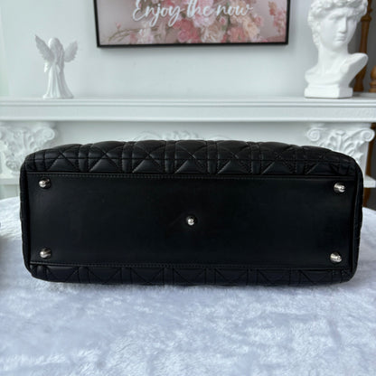 【#154】Pre-owned Dior Lady Dior Large Black Cannage Lambskin Silver Hardware Shoulder Bag HZ250515010