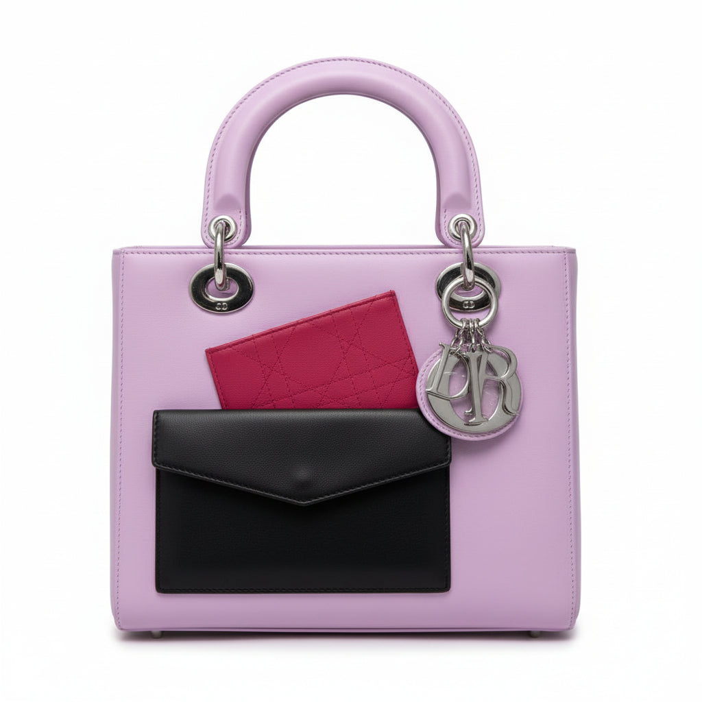 【#148】Pre-owned Dior Lady Dior Medium Pink Envelope Motif Calfskin Leather  Shoulder Bag HZ251203014