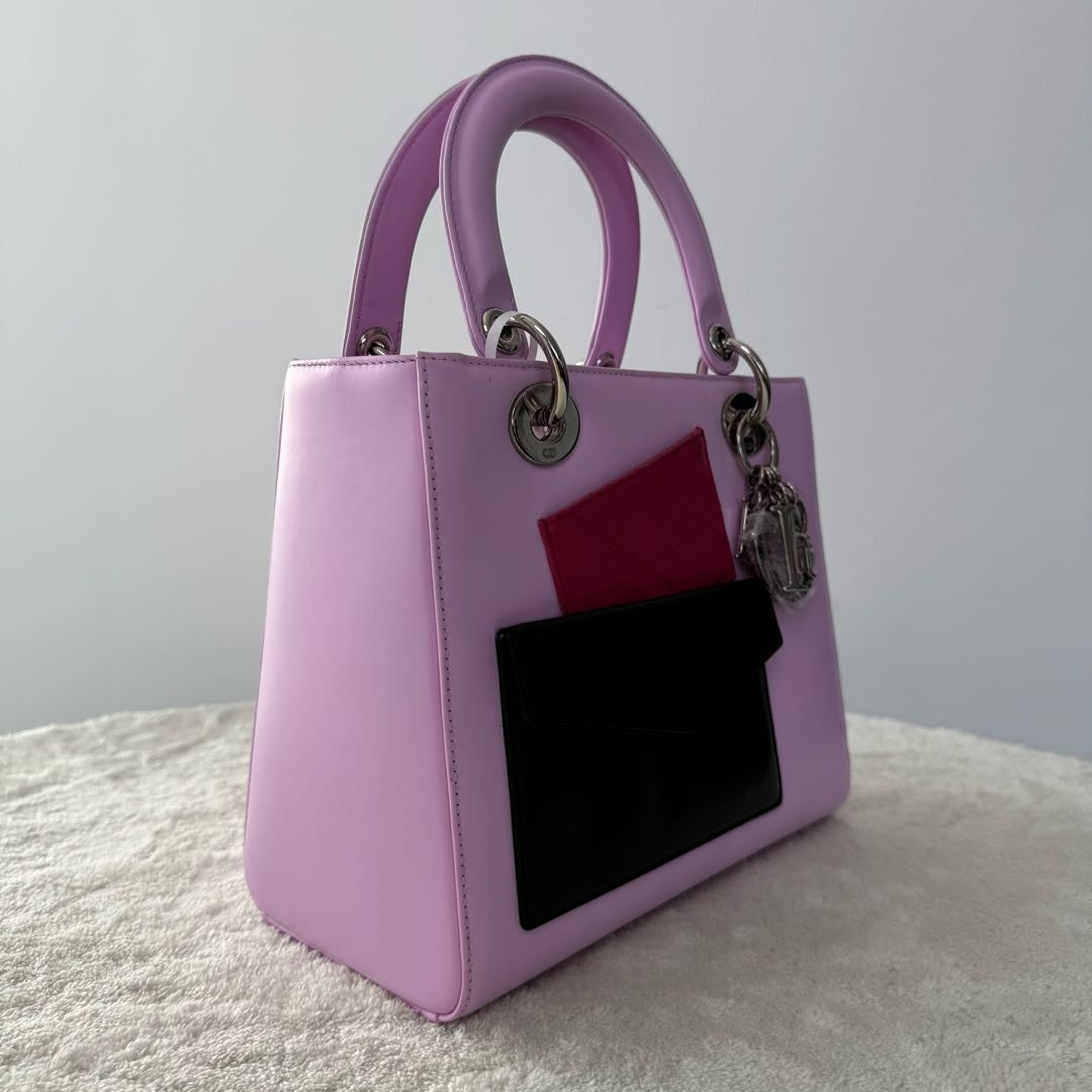 【#148】Pre-owned Dior Lady Dior Medium Pink Envelope Motif Calfskin Leather  Shoulder Bag HZ251203014
