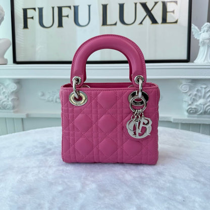 【#211】Pre-owned Dior Lady Dior Mini Bag Bright Pink Lambskin Leather