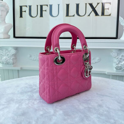 【#211】Pre-owned Dior Lady Dior Mini Bag Bright Pink Lambskin Leather