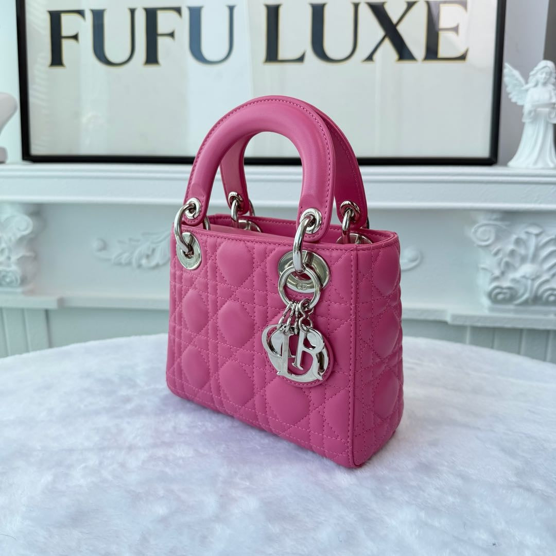 【#211】Pre-owned Dior Lady Dior Mini Bag Bright Pink Lambskin Leather