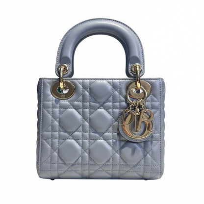 【#146】Pre-owned Dior Lady Dior Mini Pearl Grey Cannage Lambskin Gold Hardware Shoulder Bag HZ251215018