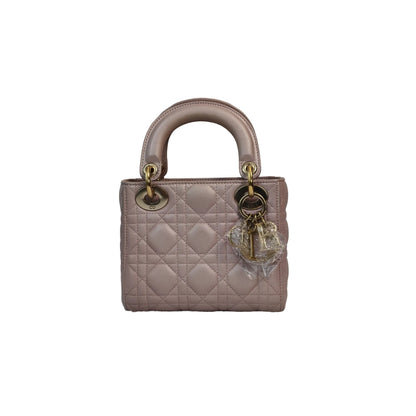 【#140】Pre-owned Dior Lady Dior Mini Pearl Pink Cannage Lambskin Gold Hardware Shoulder Bag HZ260131&&