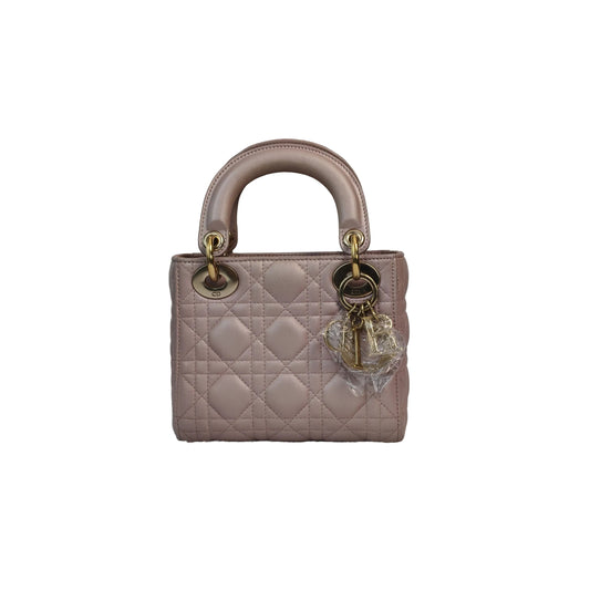 【#140】Pre-owned Dior Lady Dior Mini Pearl Pink Cannage Lambskin Gold Hardware Shoulder Bag HZ260131&&